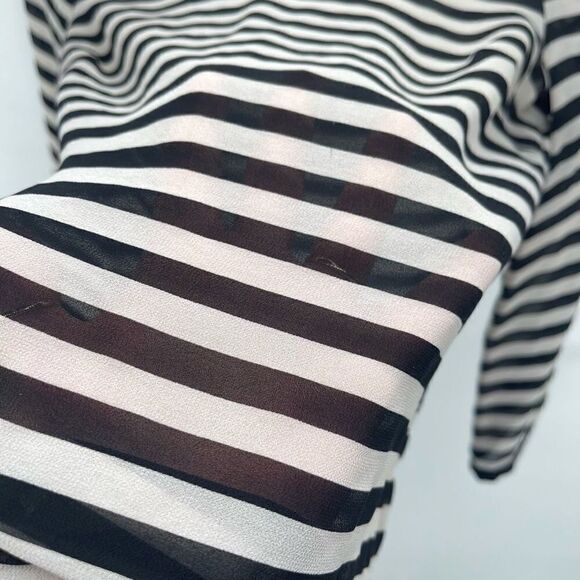 LOFT Womens Blouse Top Long Sleeve Striped Sheer Polyester Black White Size XSP - Picture 10 of 12